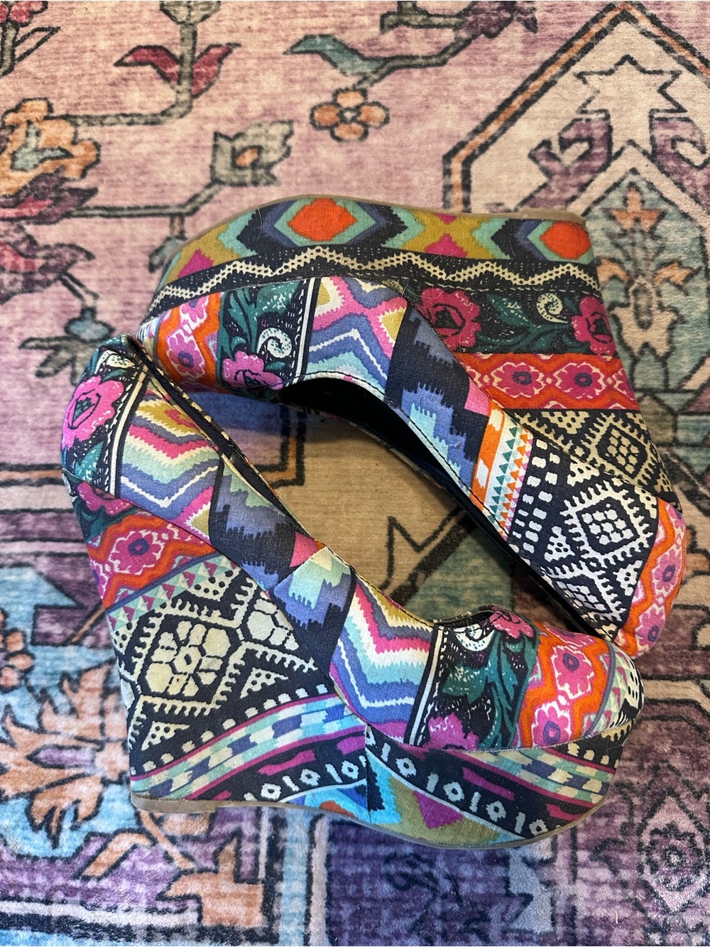 Brash Multicolor Aztec-Print Wedge Heels